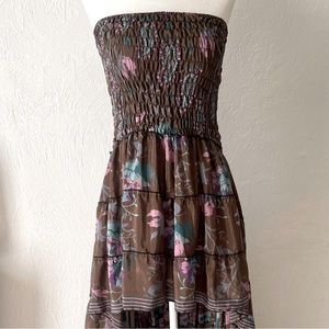 Maxi Dress 100% Silk Strapless Boho